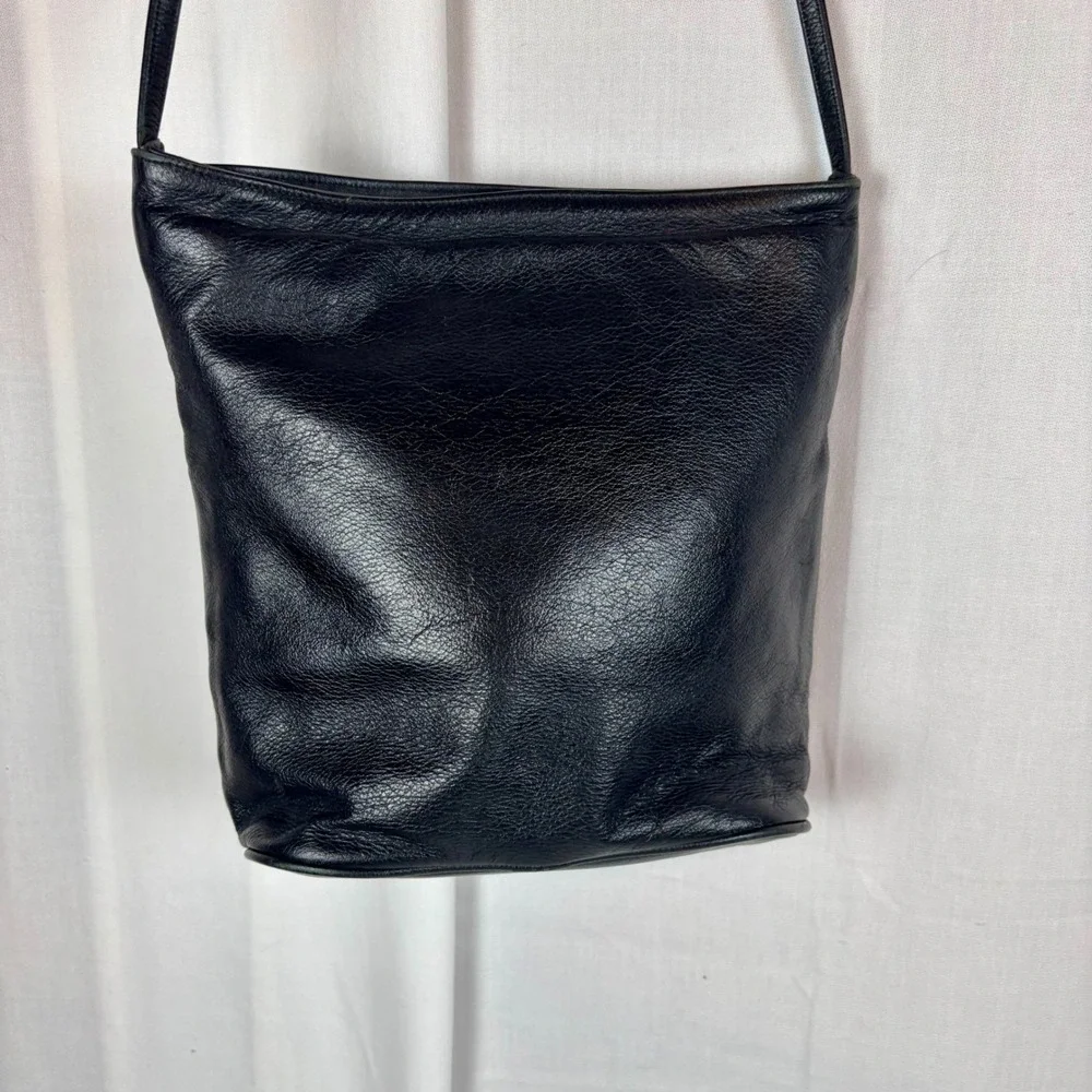 Leaf Leather C.L. Whiting  Black Brown Embossed Crossbody Bucket Bag USA Made